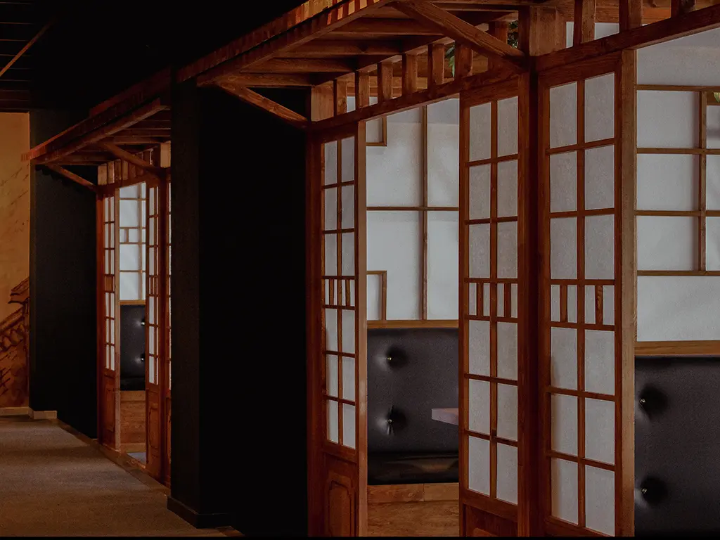 Izakaya private wooden booths at izakaya by komo sushi restaurang i göteborg